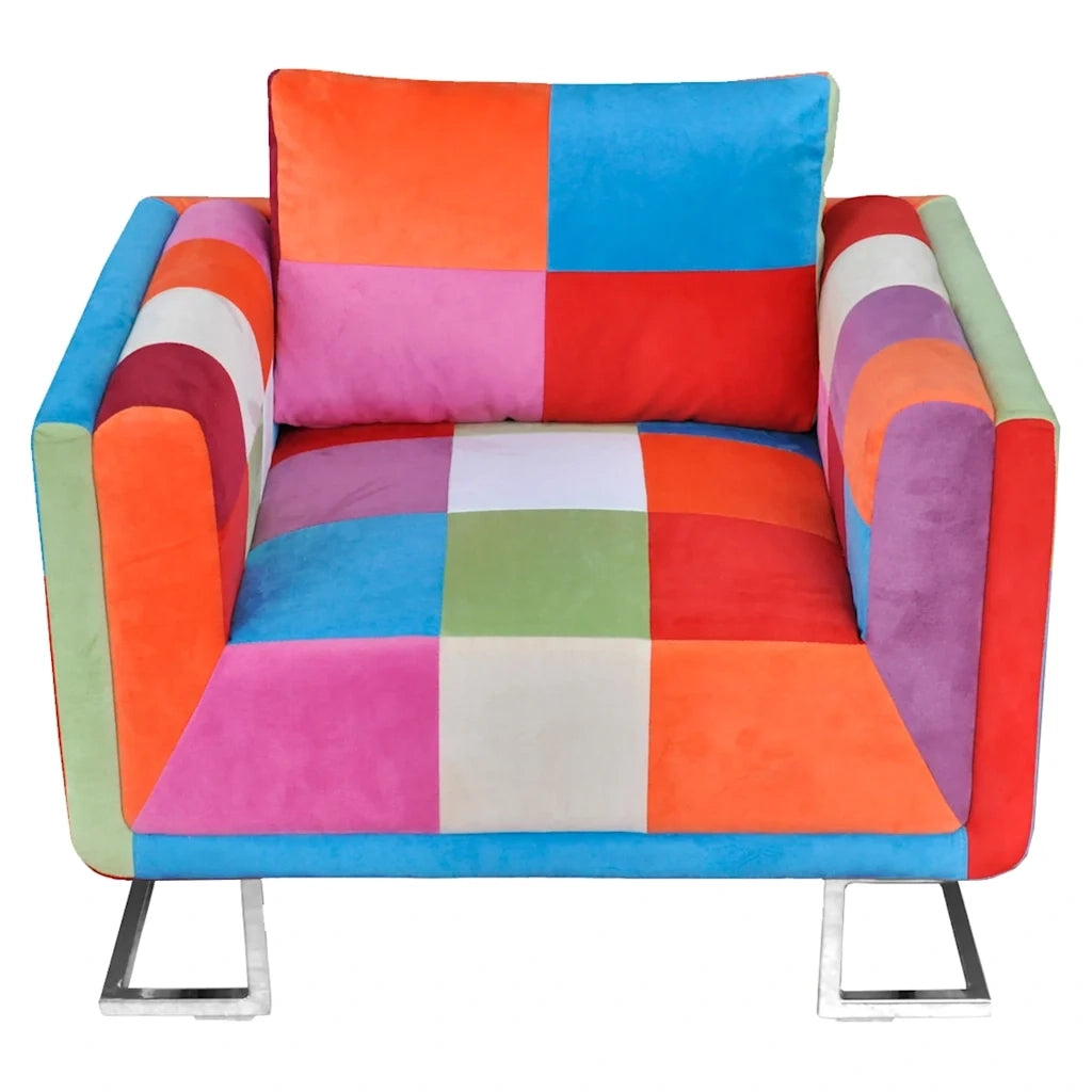 Poltrona a Cubo con Gambe Cromo e Design Patchwork in Tessuto 240895
