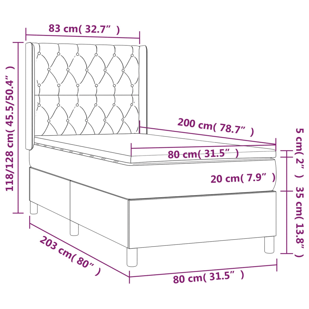 Letto a Molle con Materasso e LED Rosa 80x200 cm in Velluto 3139714