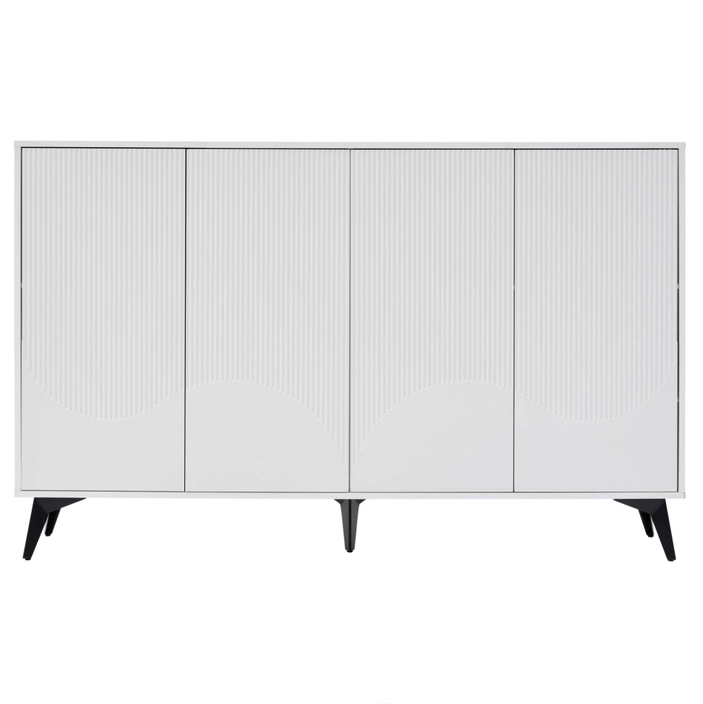 Credenza moderna bianca 160 cm con 4 ante; ripiani regolabili e struttura in metallo
