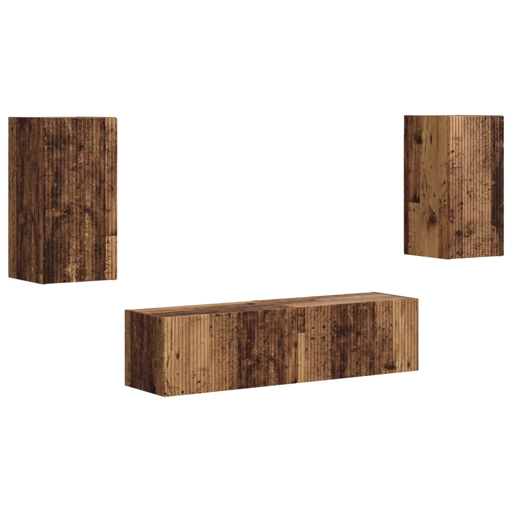 Set mobile TV 4 pz-Credenza per TV Legno vecchio Legno multistrato 191012