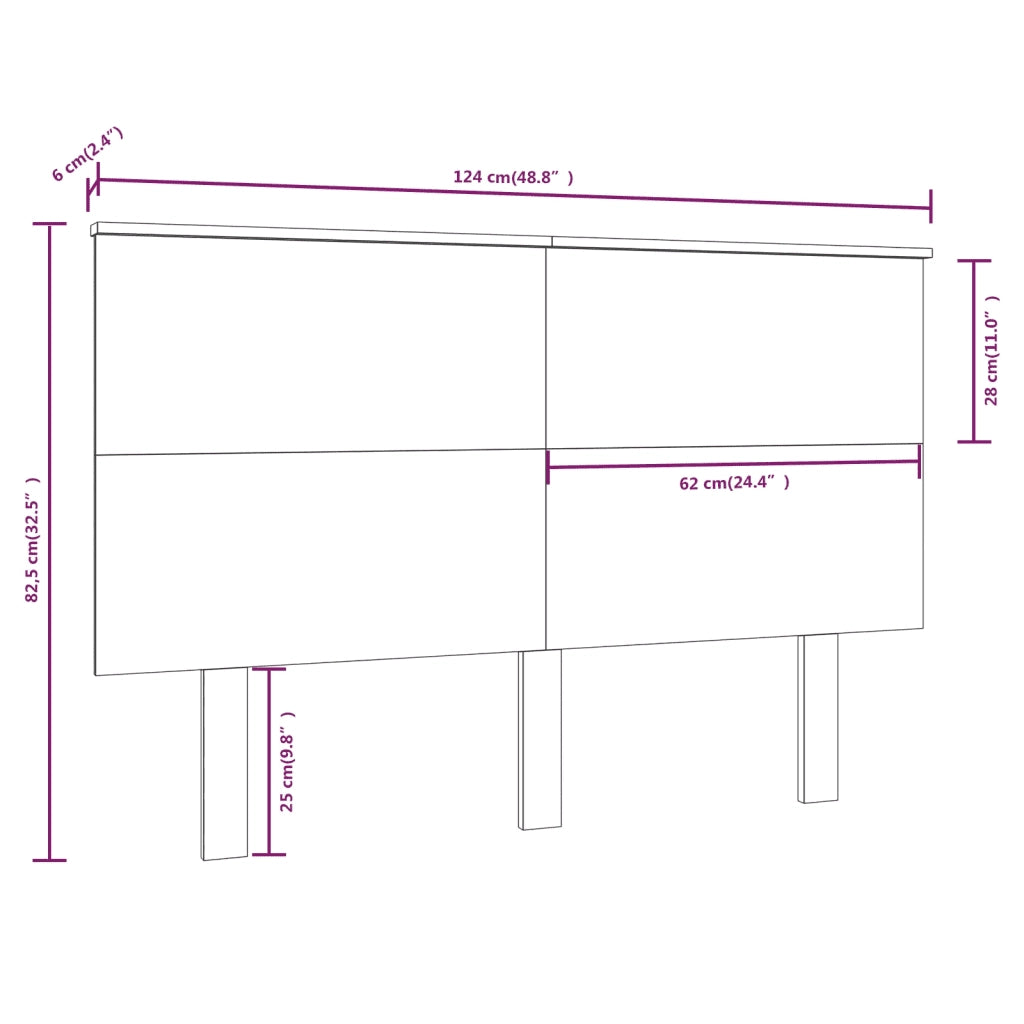 Testiera | Testata per Letto Nera 124x6x82,5 cm in Legno Massello di Pino