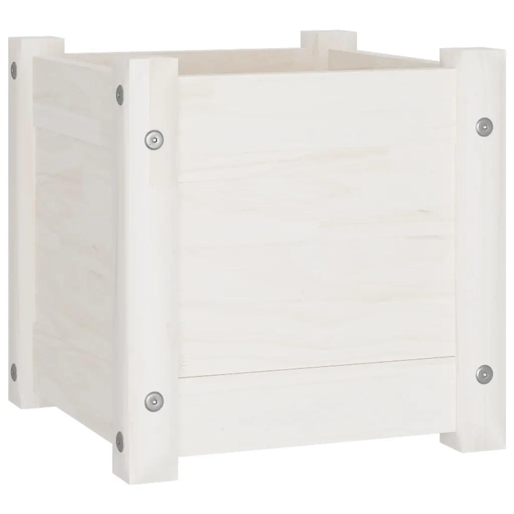 Fioriera da Giardino-Vaso da Esterno Bianca 31x31x31 cm Legno Massello di Pino 173653