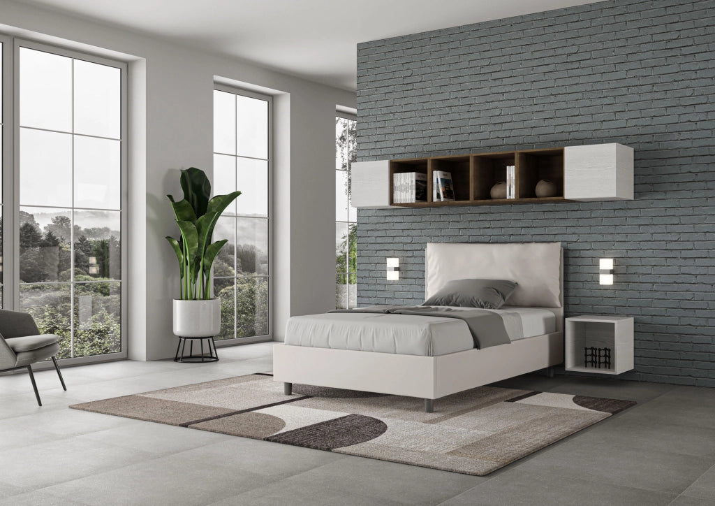 BS COM Letto una piazza e mezza senza rete imbottito 120x190 similpelle bianco