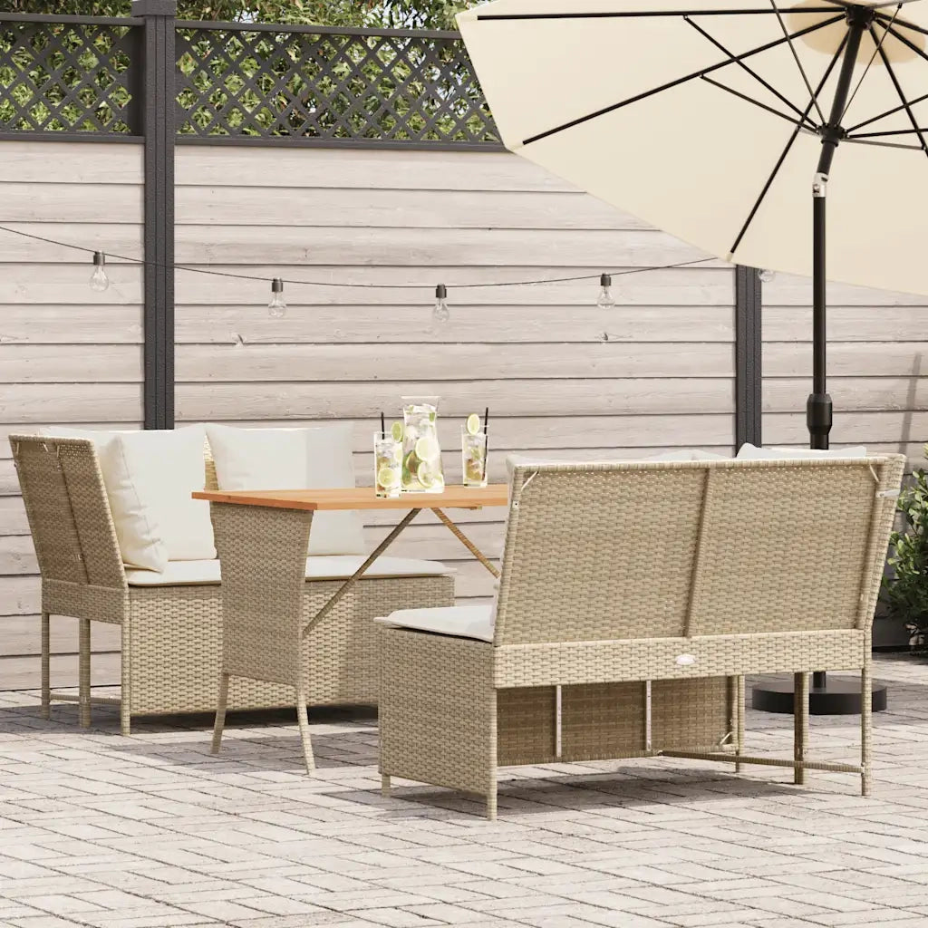 Set Divano da Giardino 3 pz con Cuscini Beige in Polyrattan