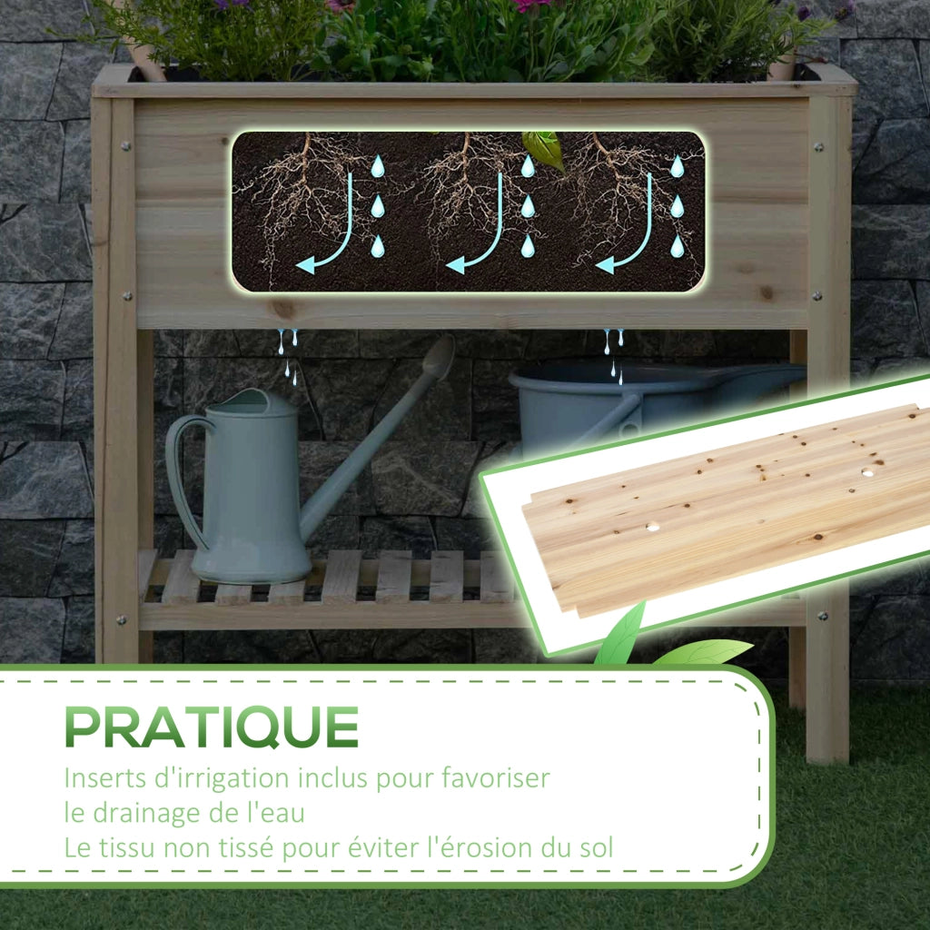 Fioriera da giardino con ripiano a doghe e sistema di irrigazione ¨C Minimal ¨C Legno massello 90x40x81 cm