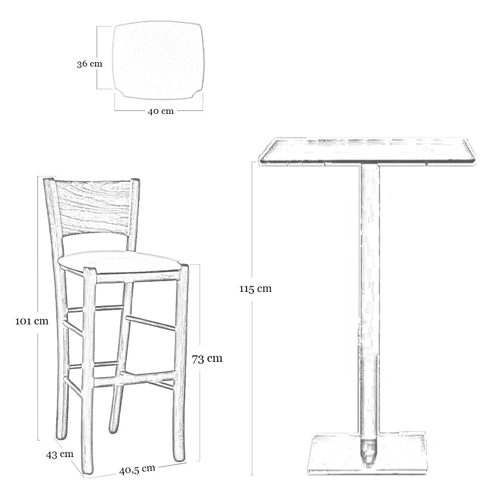 Sgabello alto bar lucy in legno noce scuro h 73 con seduta grigio tortora