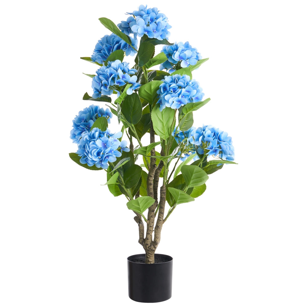 Pianta in vaso artificiale in materiale sintetico blu 90 cm, con fiori, accessorio decorativo per interni, realizzata a mano