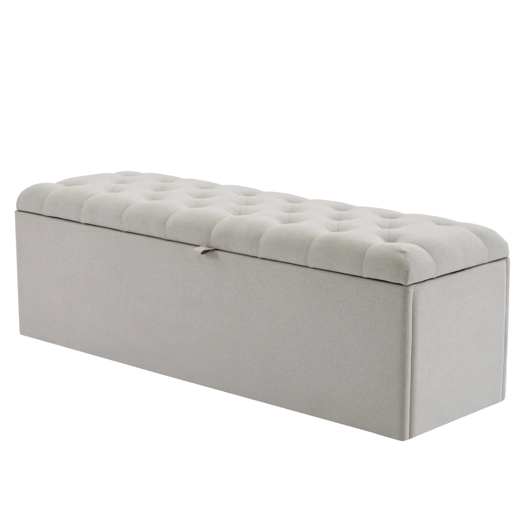 OKWISH Panca Contenitore in Lino, Panca Fondoletto con Vano Contenitore e Seduta Imbottita, Design Europeo, Grigio Chiaro