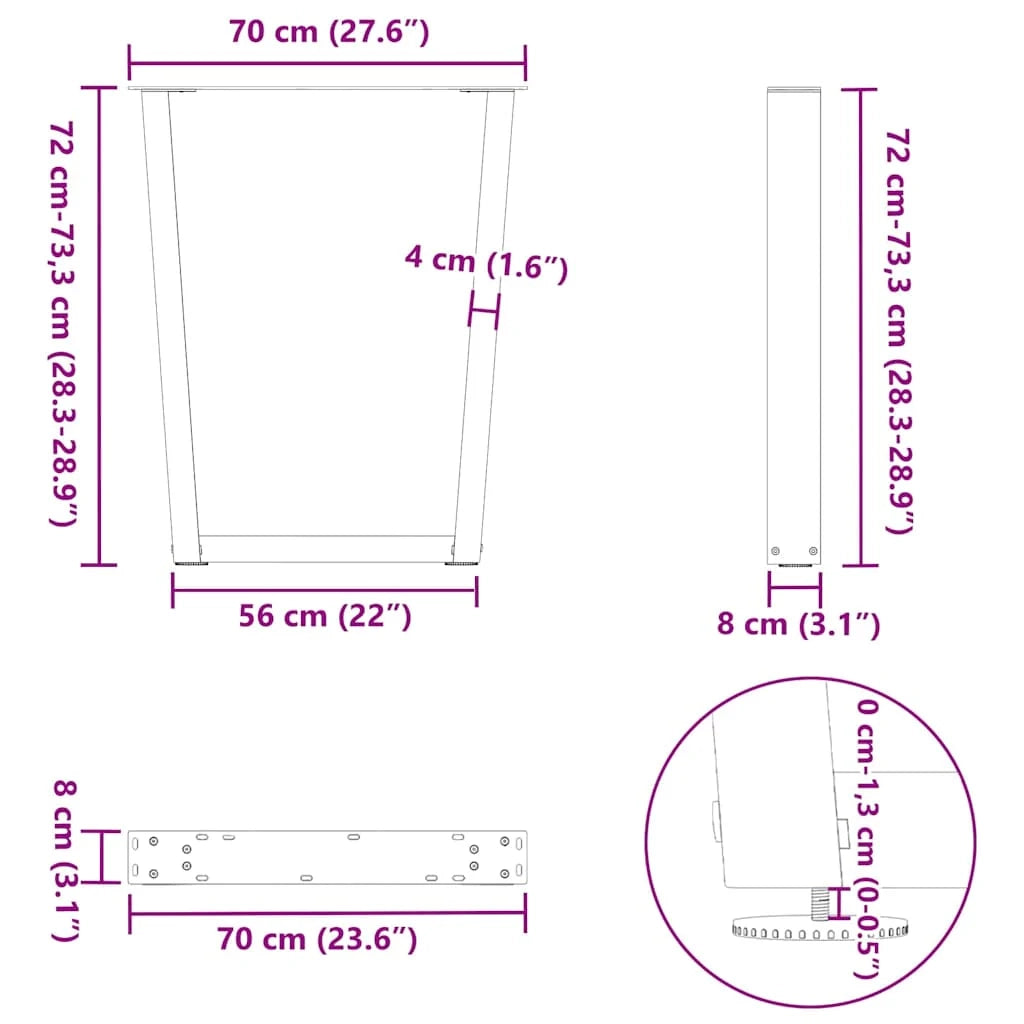 Set di 3 gambe geometriche per tavolo da pranzo 70 x 73 cm con piedini regolabili stile moderno acciaio nero 02_0056946