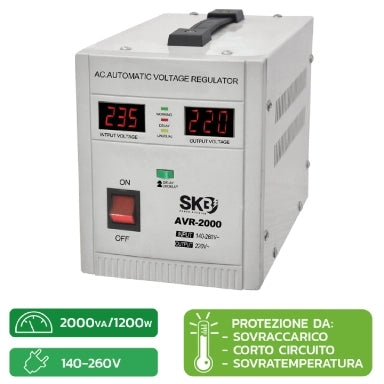 STABILIZZATORE ELETTRONICO DI TENSIONE 2000VA 1200W SKB