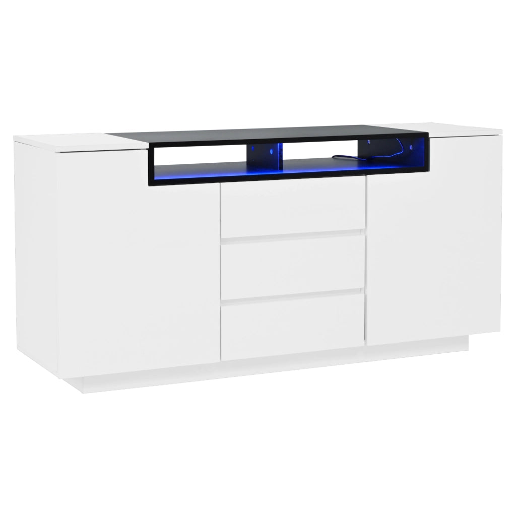 Credenza con 2 ante; 3 cassetti; 2 vani semiaperti; LED controllata da app; per soggiorno; 140 × 40 × 68 cm