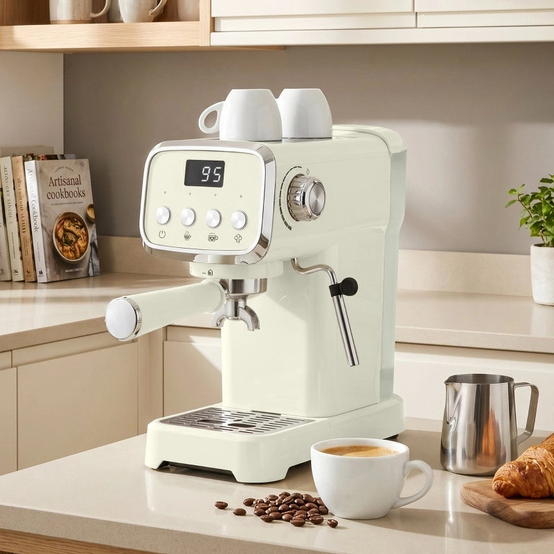Macchina per caff¨¨ espresso con portafiltro da 20 bar, dotata di montalatte e serbatoio dell'acqua rimovibile da 1,2 litri.