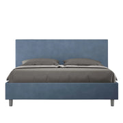 BS COM Letto queen size senza rete imbottito 150x210 microfibra blu