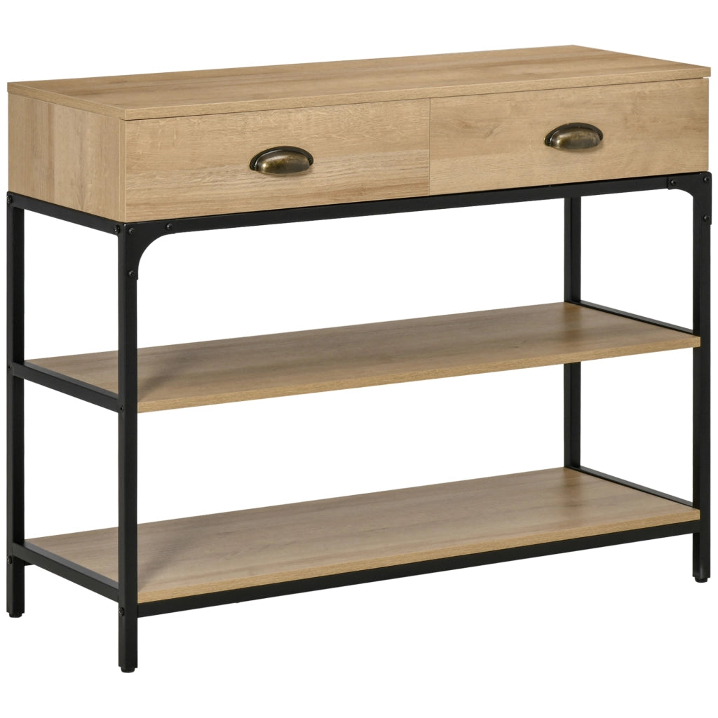Consolle Ingresso con Cassetti e Ripiani ¨C Xylo ¨C Rovere Acciaio 100x35x79cm