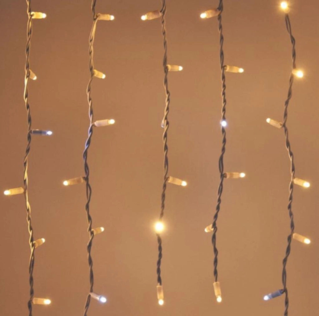 Tenda Luminosa 3x0,8m 128 Maxi LED Reflex Caldo Fisso + Flash Bianco IP67 Prolungabile Cavo Gommato Bianco per Natale Matrimoni Eventi luci natalizie