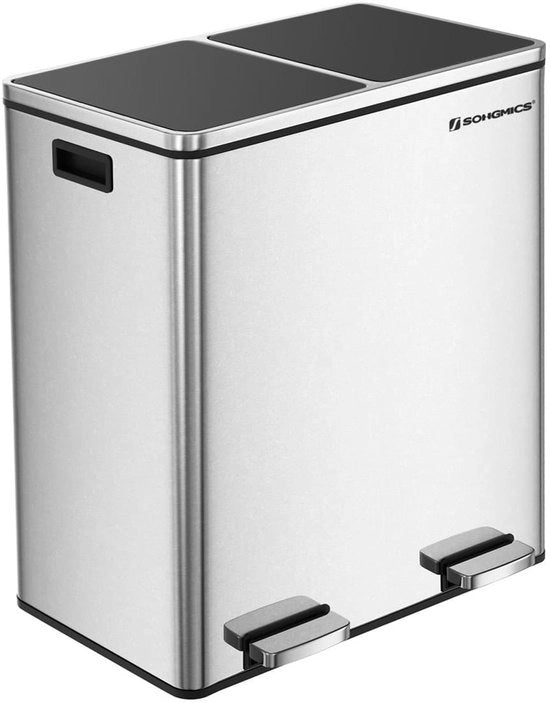 Doppio Cestino in Metallo XL - 2 Cassetti per la Separazione dei Rifiuti - 2x30 Litri di Separazione dei Rifiuti con Pedaliera