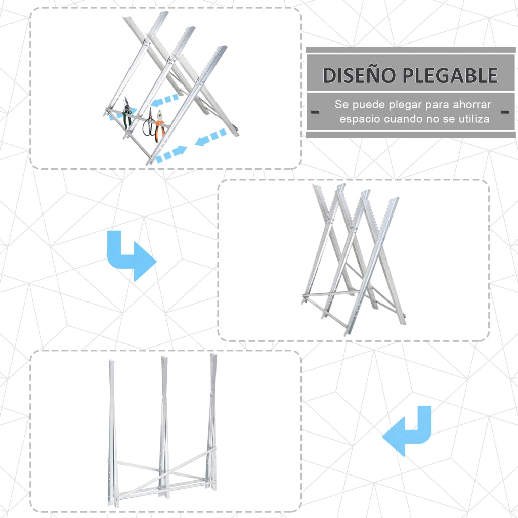 Cavalletto Pieghevole per Motosega ¨C Xylo ¨C Struttura Triangolare Metallo 100kg 83x83x79cm Argento