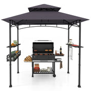 Gazebo barbecue con 2 ripiani laterali cestino ganci appendiutensili, Tendone da esterno per barbecue 242x153cm Grigio scuro