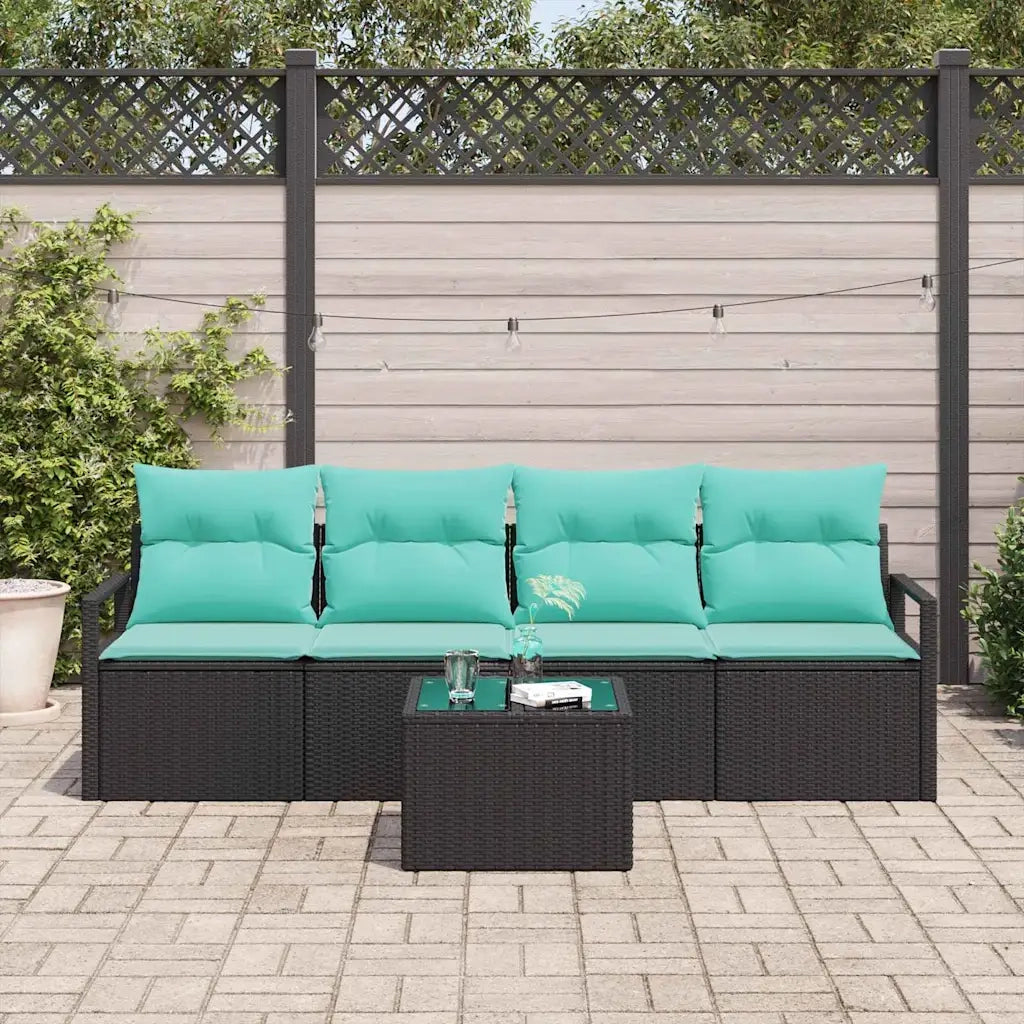 Set di divani 5 pcs Nero e Turchese polyrattan 3346256