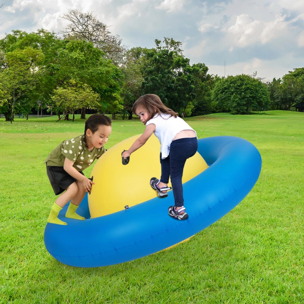 Giostra gonfiabile a pianeta per bambini da 223cm per inclinare, Arrampicarsi e saltare con 6 maniglie incorporate Blu e giallo-Arrampicate e scivoli