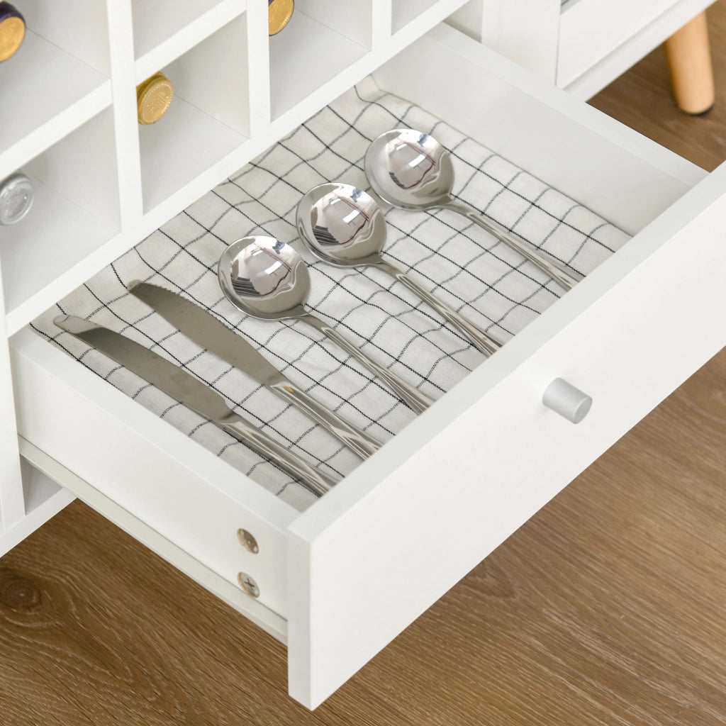 Credenza da cucina con portabottiglie cassetto ripiano e 2 ante in vetro ¨C Xylo ¨C Bianco 100x33x80 cm