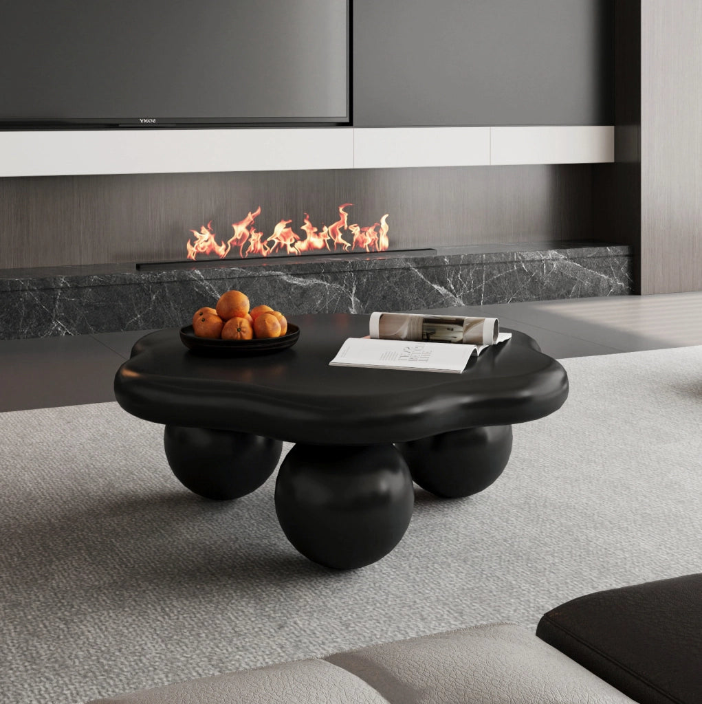 Tavolino da caffè a forma di nuvola ?80x35 cm; design arrotondato in MDF nero