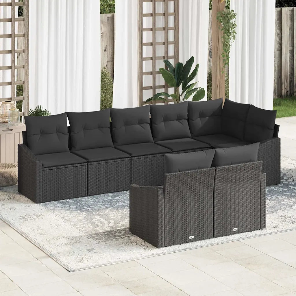 Set Divano da Giardino con cuscino 8 pcs Nero polyrattan