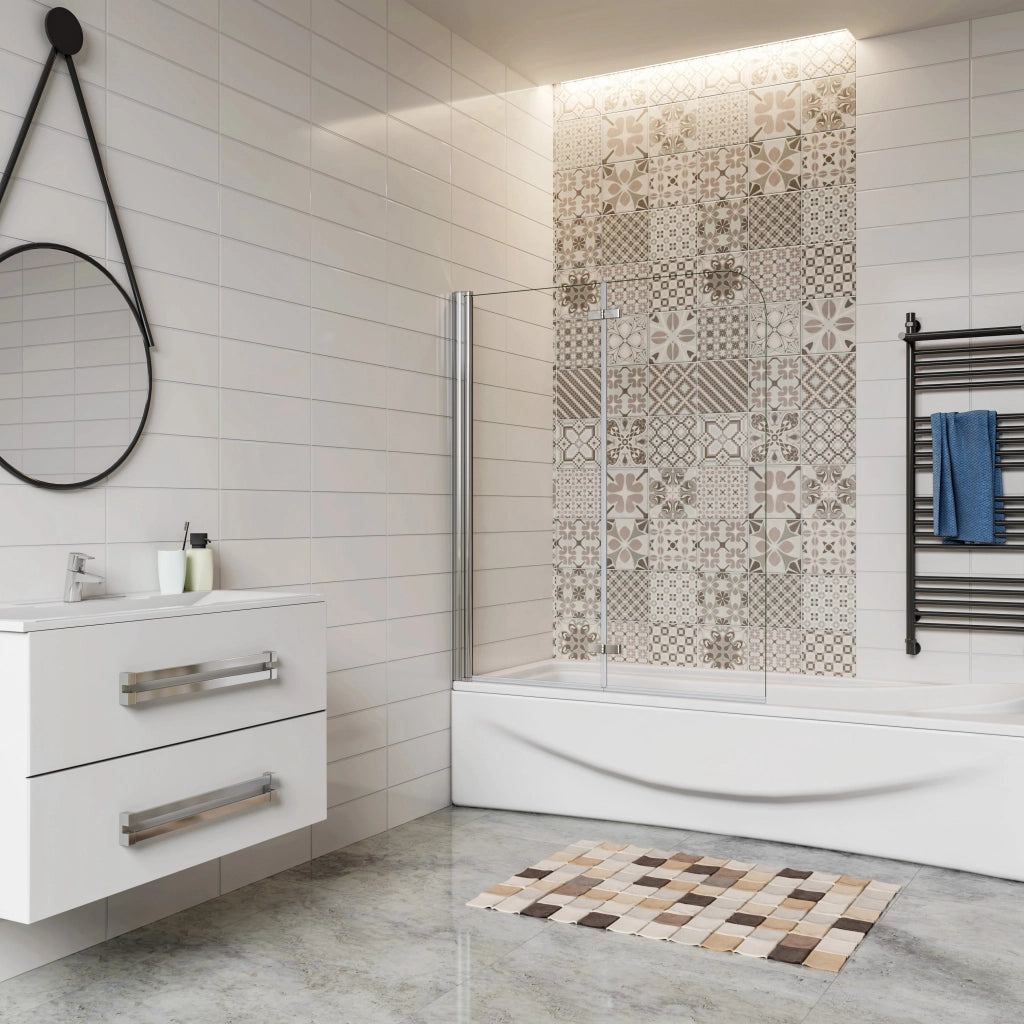 H.140 cm Sopravasca da Bagno da 90 cm Doccia Due Ante Pieghevoli a Libro Vetro Temperato 6 mm Anticalcare Telaio Cromato Lucido