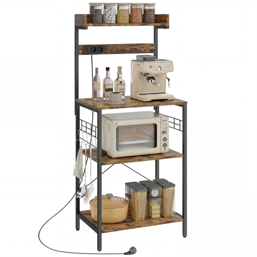 Scaffale Cucina con 2 Prese ¨C zephmum ¨C 60x42x137 cm Marrone Legno