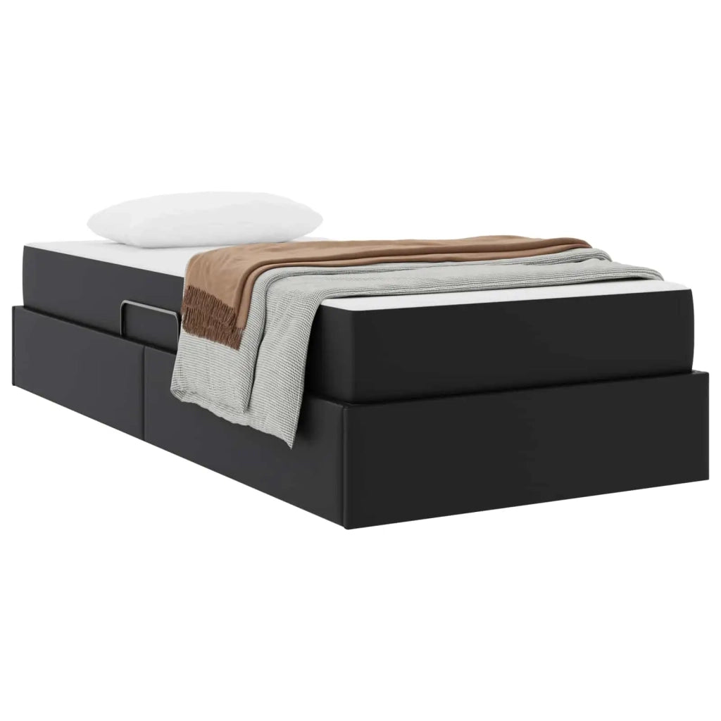 Letto con contenitore e materasso 2 pcs Nero Pelle