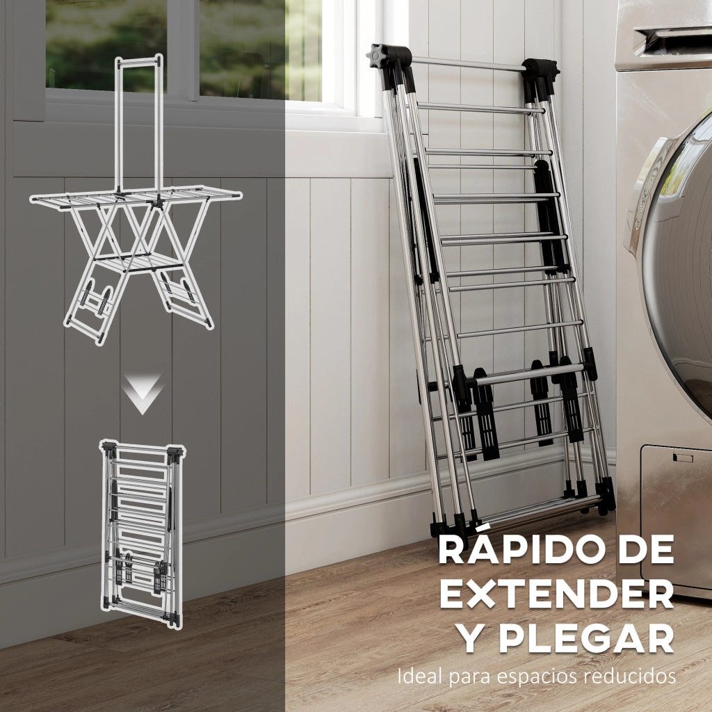 Appendiabiti Verticale Pieghevole con Ripiani e Ganci ¨C zephmum ¨C Argento 139x62.5x201 cm