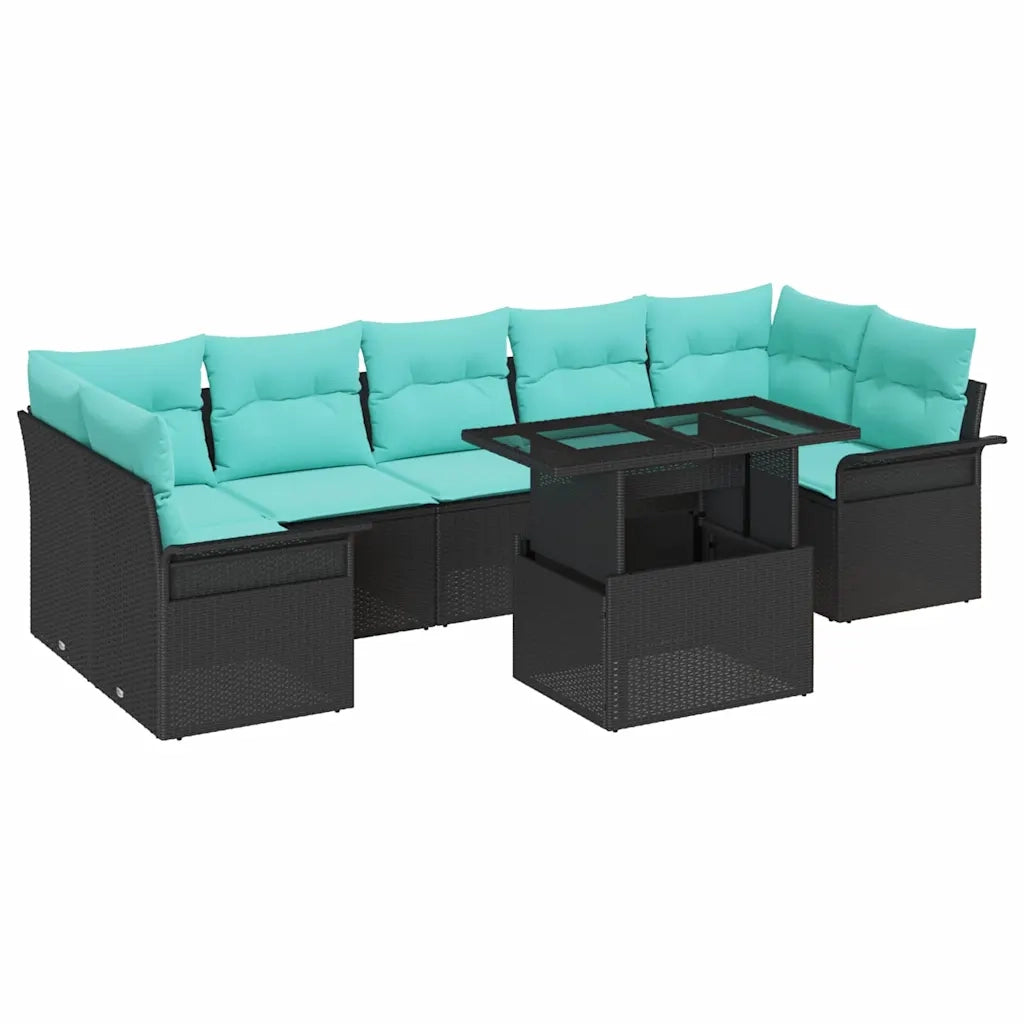 Set Divano da Giardino con cuscino 8 pcs Nero Poly Rattan 3348242