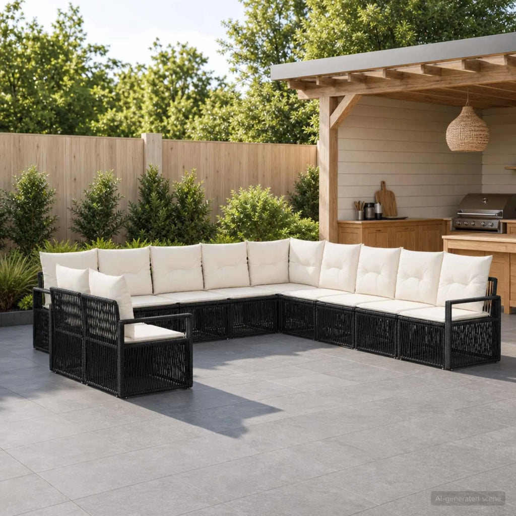 Set Divano da Giardino 11 pz Nero polyrattan 3435763