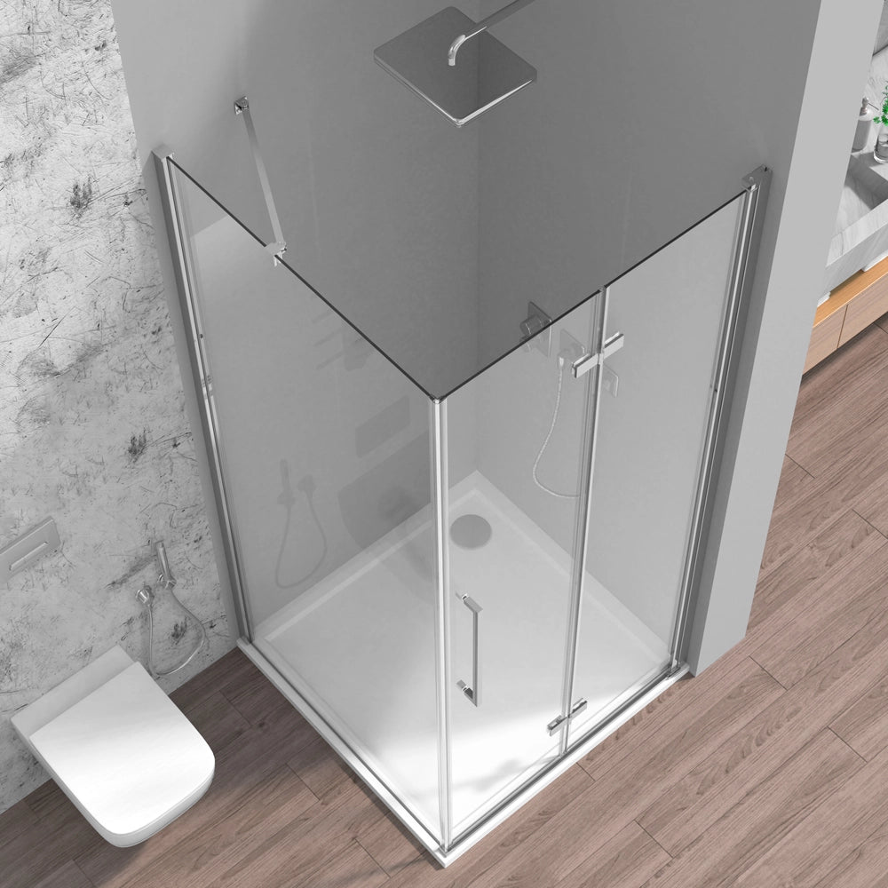 Box doccia angolare a soffietto 70x70 in vetro temperato trasparente con profili cromo Neos
