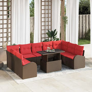 Set Divano da Giardino con cuscino 10 pcs Marrone Poly Rattan 3357447