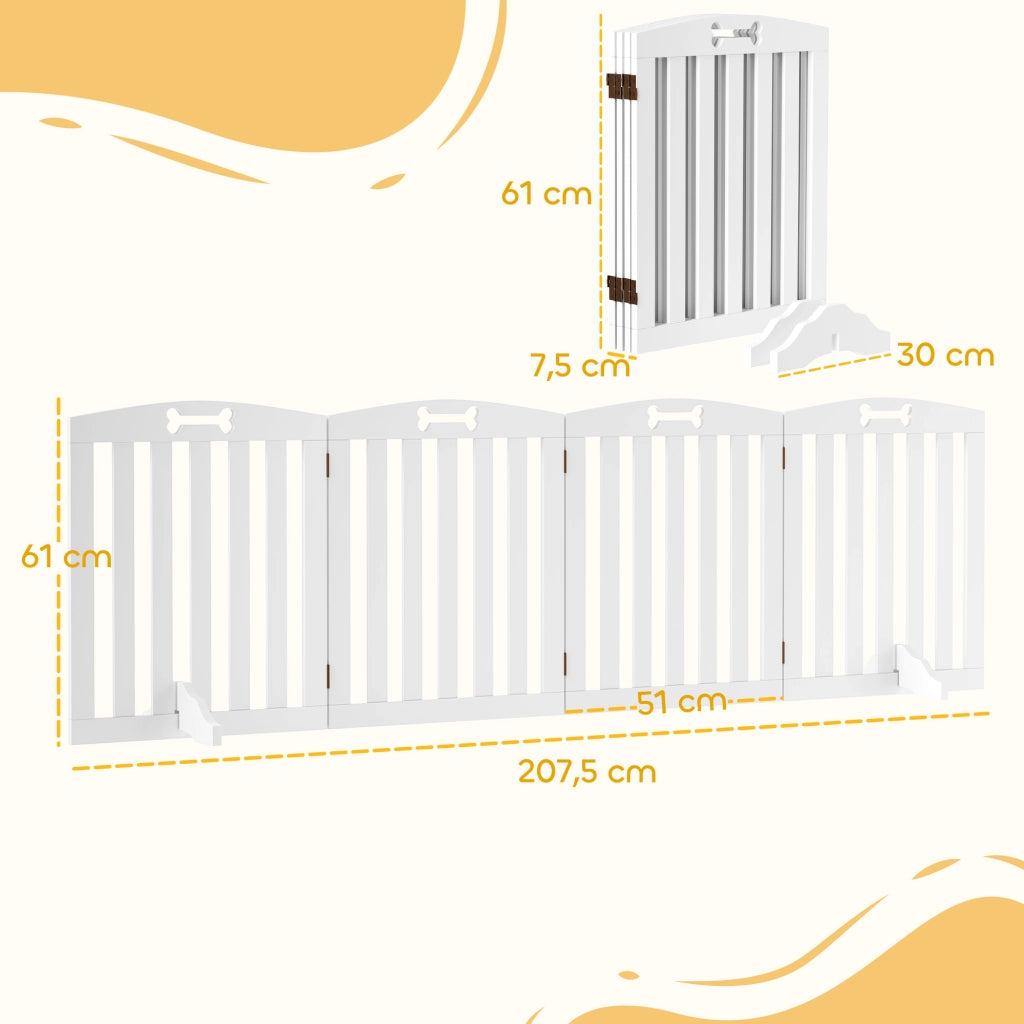 Cancello per Cani Freestanding con Piedini ¨C zephmum ¨C 207.5x30x61 cm Bianco