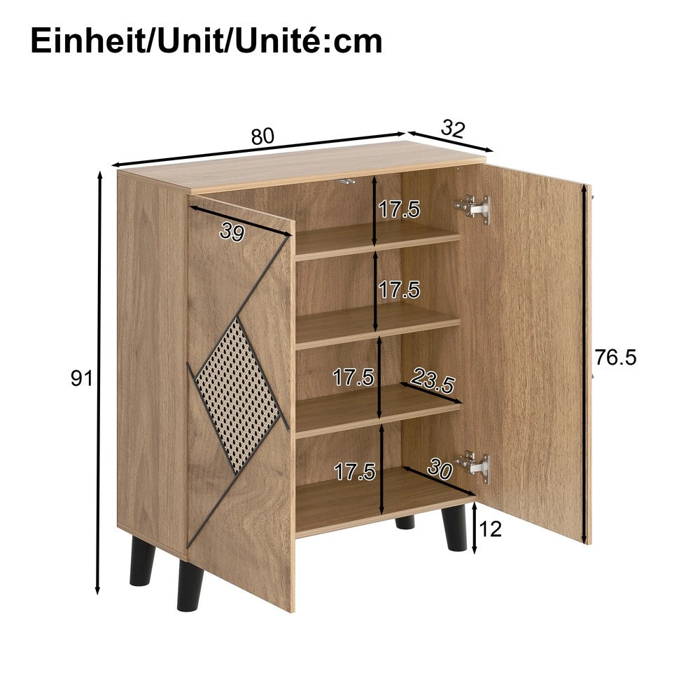 Scarpiera con Ante e Motivo in Rattan ¨C MINIMAL ¨C Bianco, 80x32x91 cm