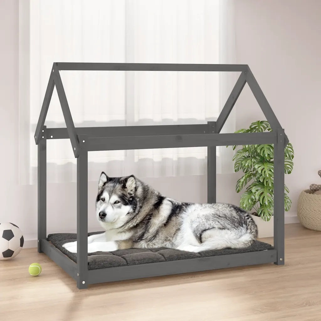 Cuccia per Cani Grigia 111x80x100 cm in Legno Massello di Pino CFW5655478