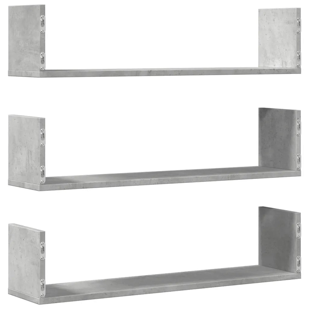 3 pz Mensole a Parete | Scaffale Parete | Ripiano a parete Grigio Cemento 80x18x18 cm in Truciolato