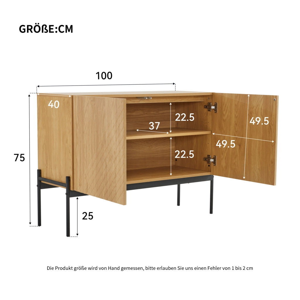 Credenza con 2 ante e ripiano regolabile; gambe in metallo - per soggiorno - 100x40x75 cm - naturale