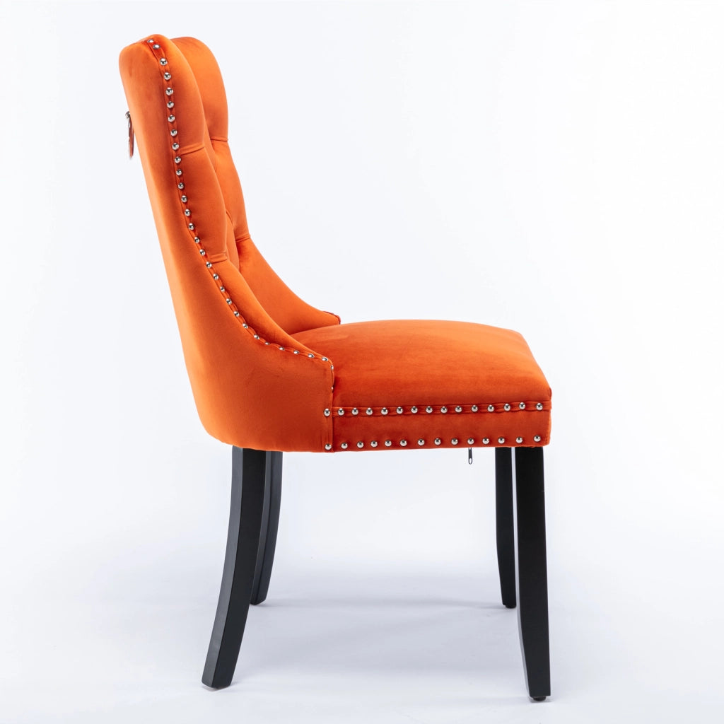 Nikki Collection - Set di 2 sedie da pranzo moderne e di alta gamma in legno massello trapuntato con rivestimento in velluto e gambe in legno con borc