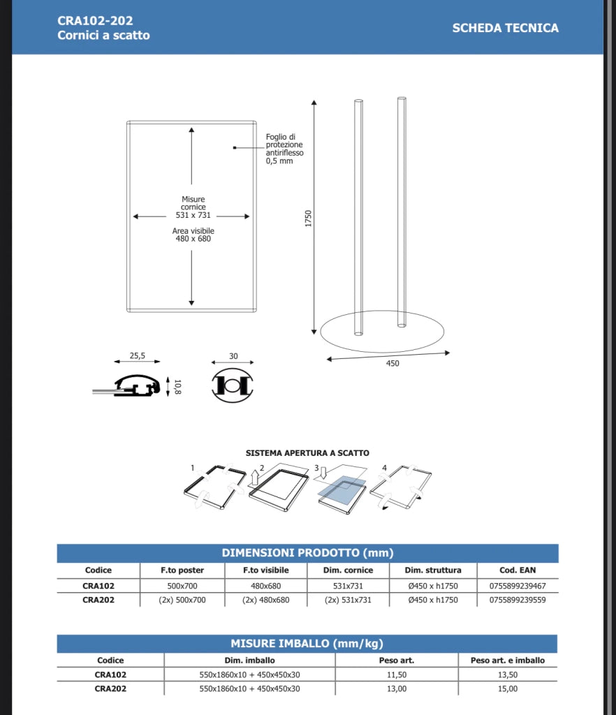Portacomunicazioni con cornice 50 x 70 - Bifacciale