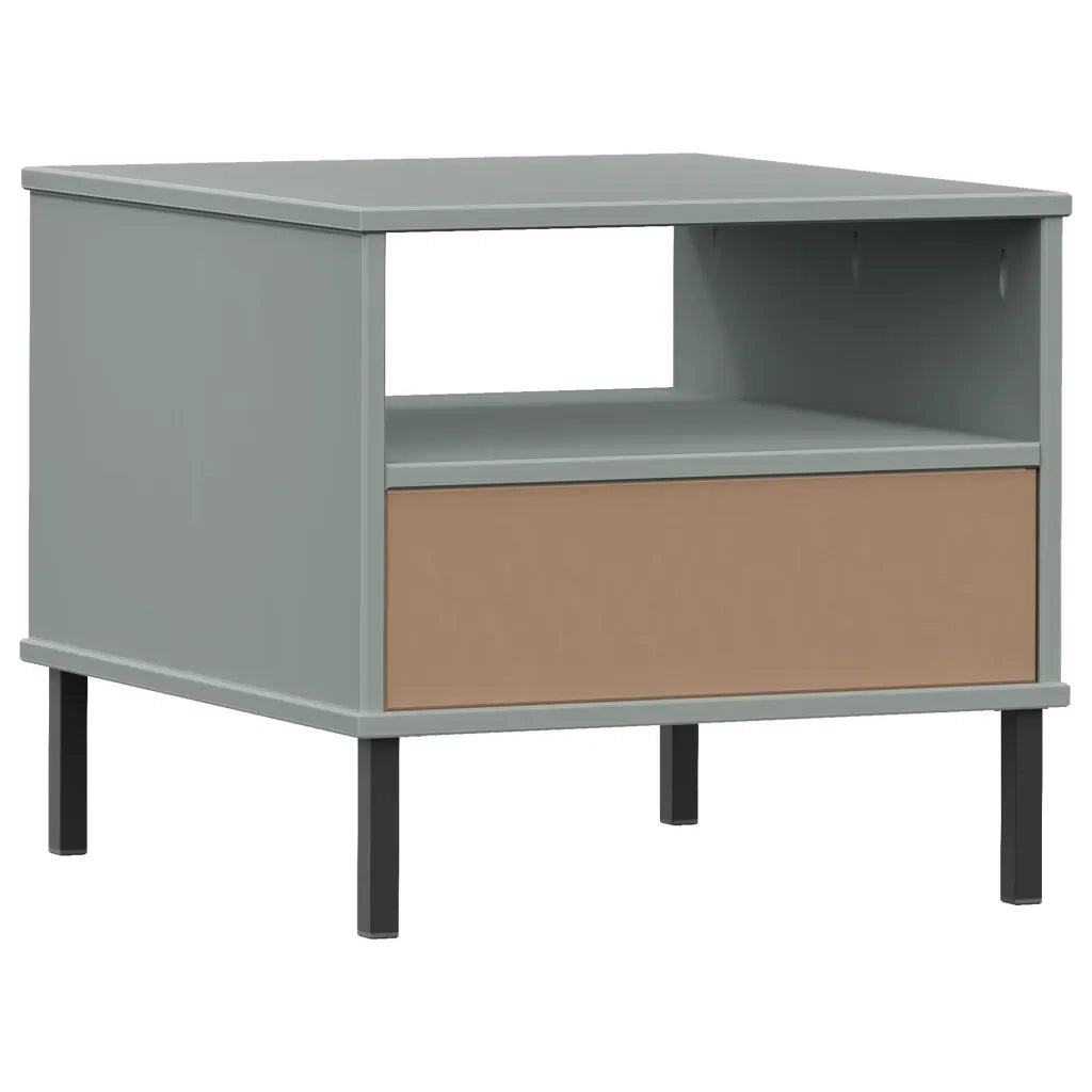 Comodino con Gambe in Metallo-Tavolino da notte Grigio Legno Massello Pino OSLO