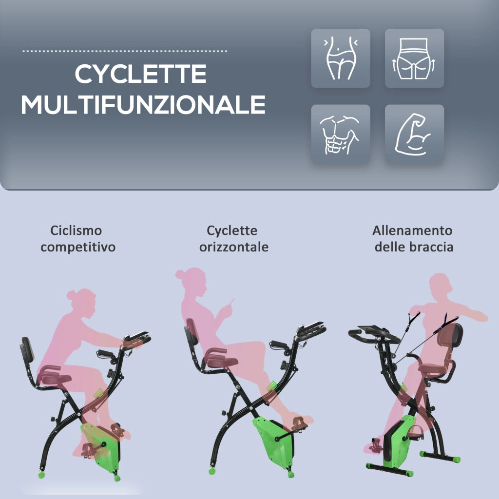 Cyclette Pieghevole 2 in 1 ¨C Xylo ¨C Resistenza Magnetica 8 Livelli, Sensore Cardiaco, Volano 2.5kg, Verde
