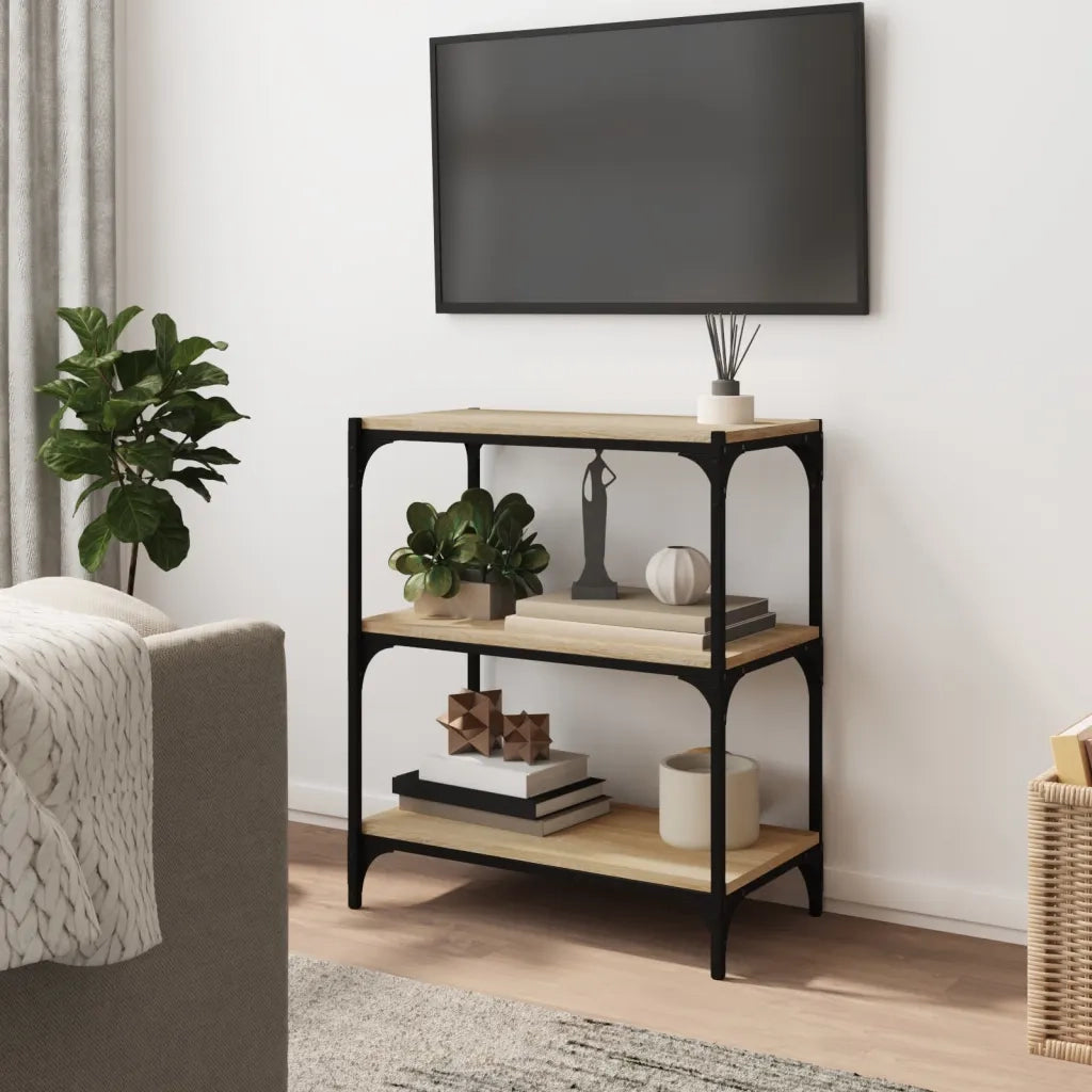Libreria-Scaffale per Libri-Mobile di Stoccaggio Rovere Sonoma 60x33x70,5cm Legno Multistrato e Acciaio