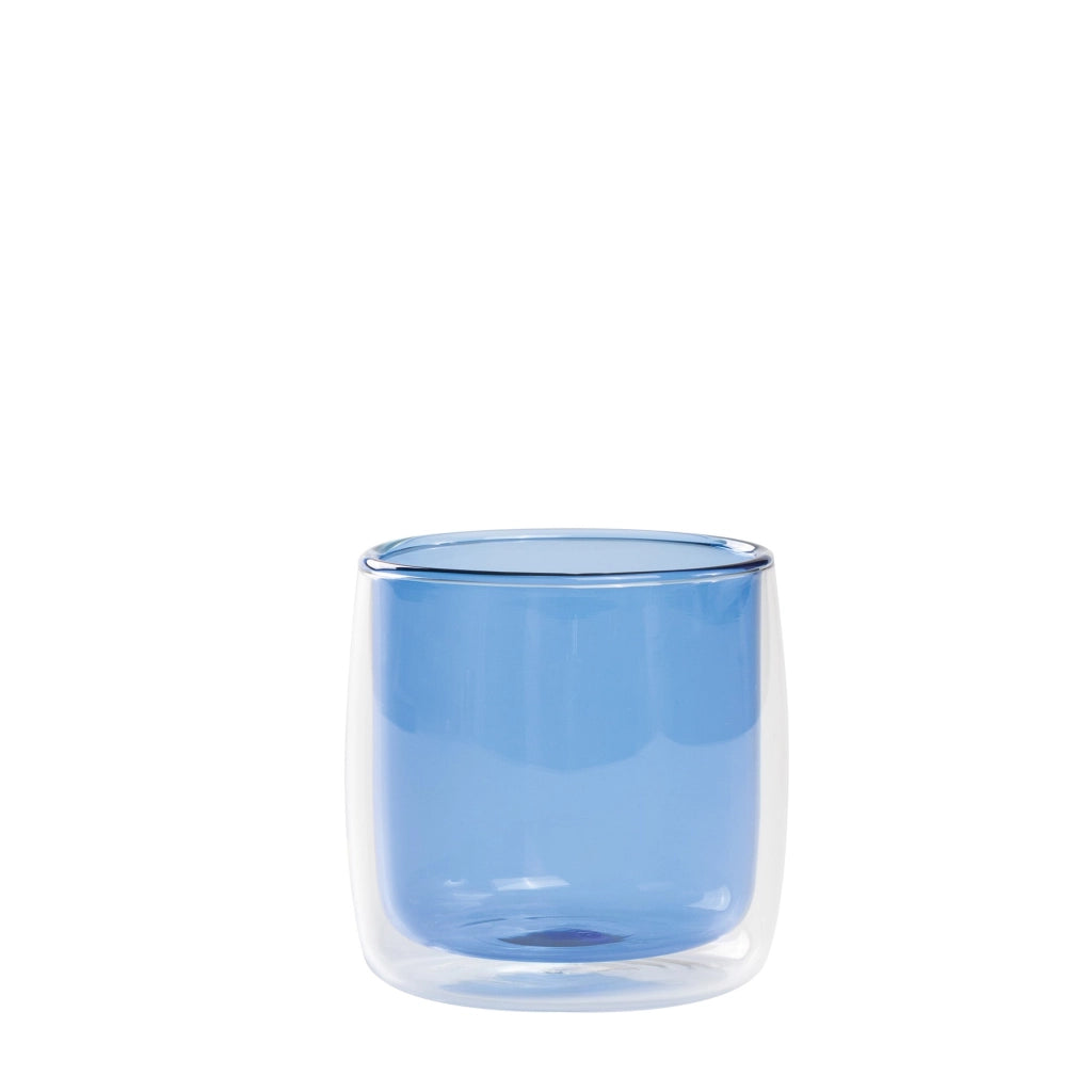 No Bilia Set 4 Bicchieri Tumbler in Vetro Borosilicato a Doppia Parete Trasparente e Bluino Design Contemporaneo Artigianale Elegante e Resistente