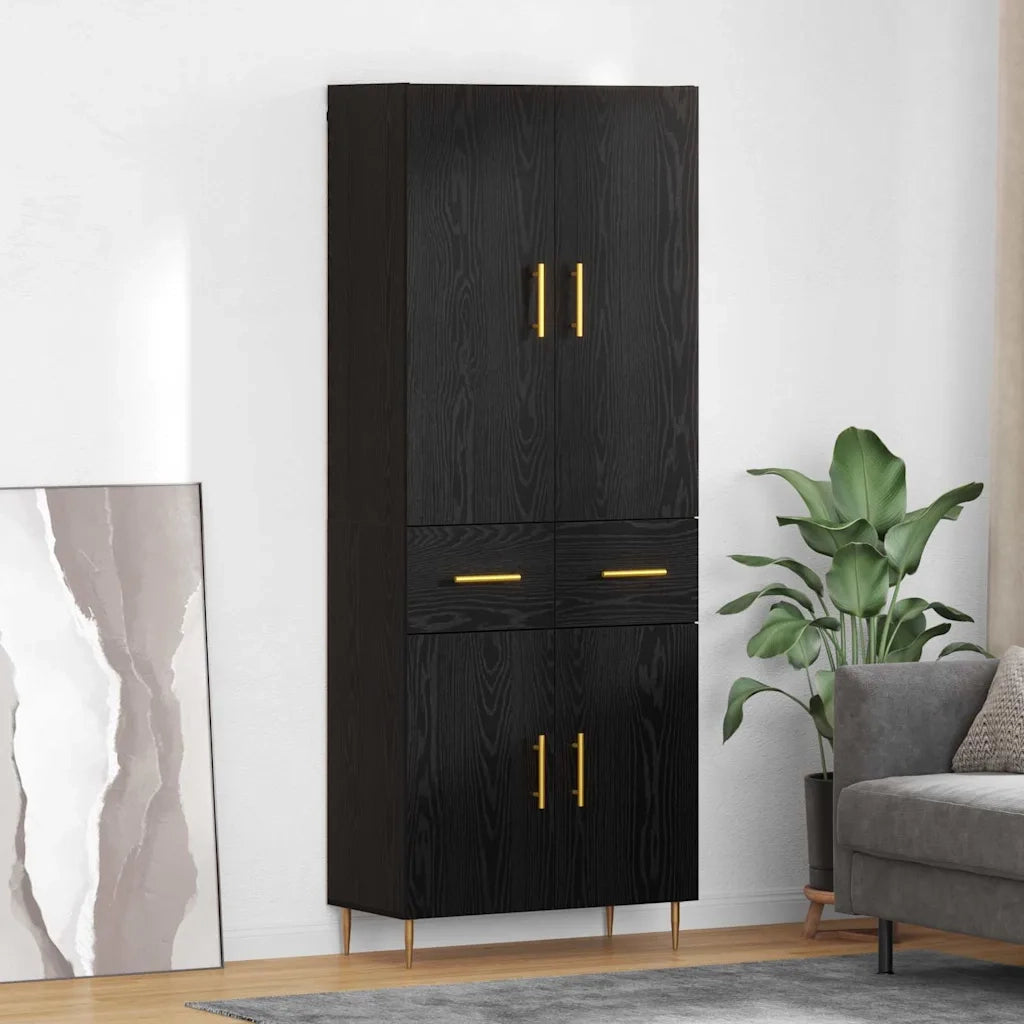 Credenza-Buffet-Armadio da cucina Rovere Nero 69,5 x 34 x 180 cm Legno multistrato 697117
