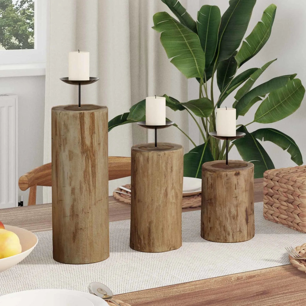 Candelabro 3 pz Naturale Legno massello di teak CFW2122138