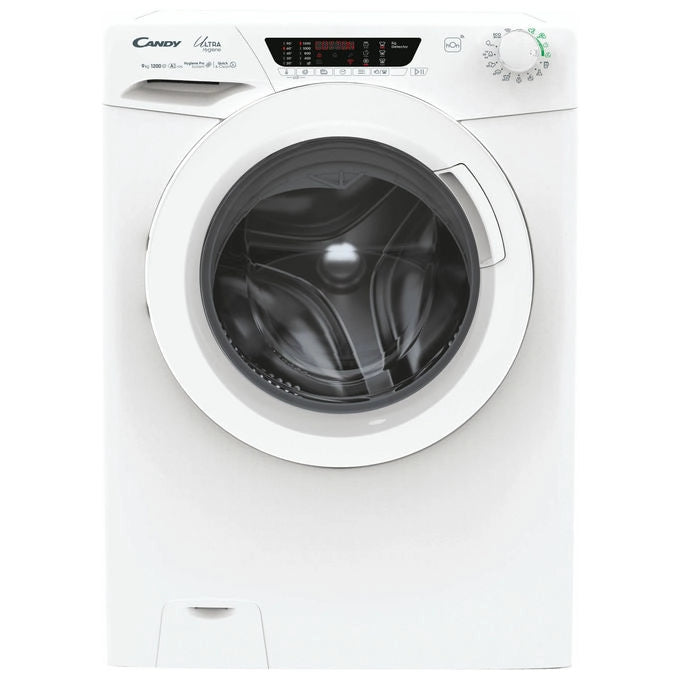 Candy lavatrice carica frontale 9 kg, 1200 giri, classe A, inverter, Wi-Fi, ciclo igiene, bianco, HE 1294TWM6-1-S