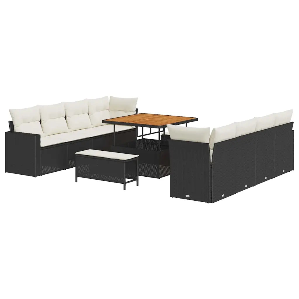 Set Divano da Giardino 11 pcs Nero polyrattan